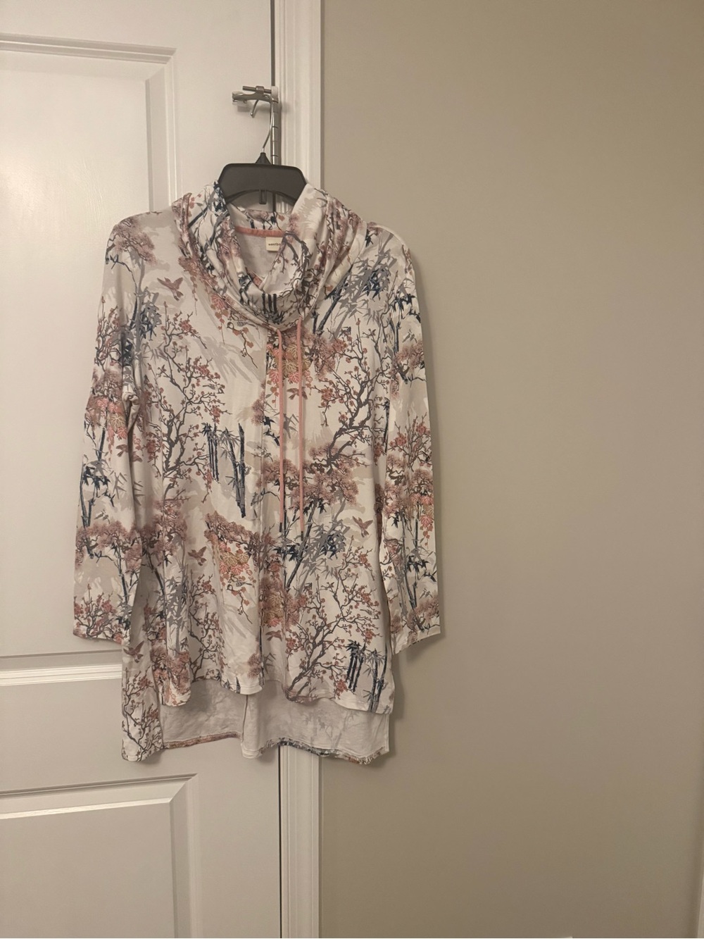 Westbound Floral Cowl Neck Tunic in Cream, Pink and Navy
